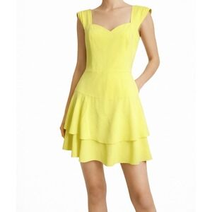 Alice + Olivia Fit & Flare Sleeveless Mini Dress Tiered Ruffle Yellow Size 10